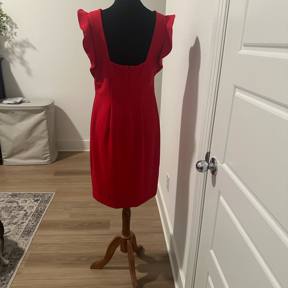 Calvin Klein Collection Red Mini Dress with Ruffle Sleeves - Picture 8 of 10